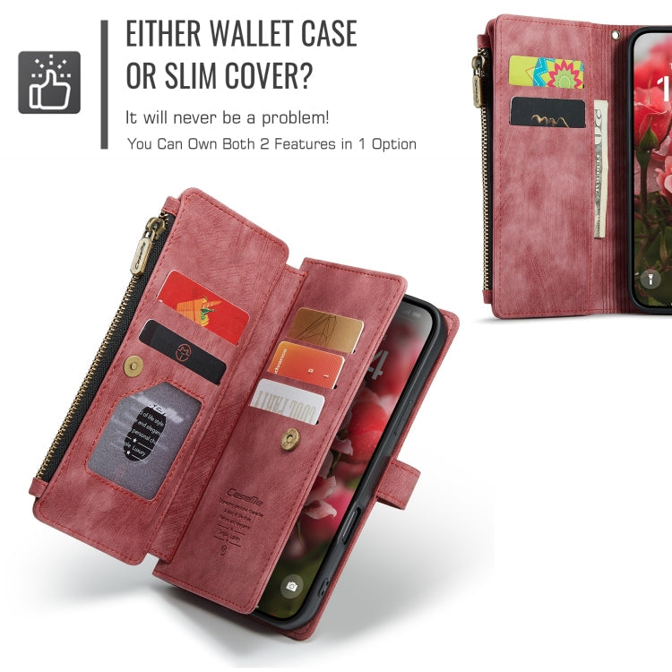 For iPhone 16 Pro CaseMe C30 Card Slots Zipper Wallet Leather Phone Case(Red)