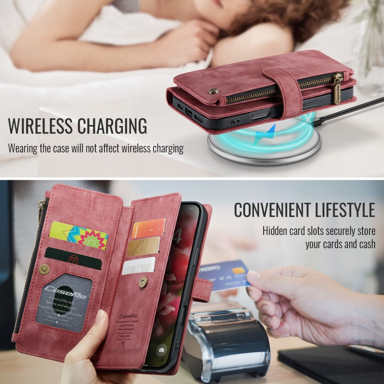 For iPhone 16 Pro CaseMe C30 Card Slots Zipper Wallet Leather Phone Case(Red)