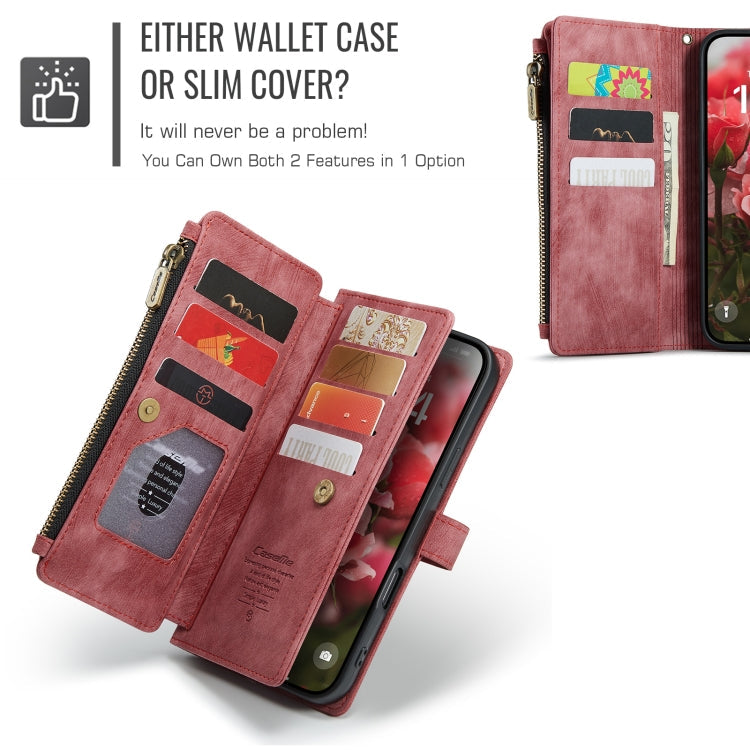 For iPhone 16 Pro Max CaseMe C30 Card Slots Zipper Wallet Leather Phone Case(Red)