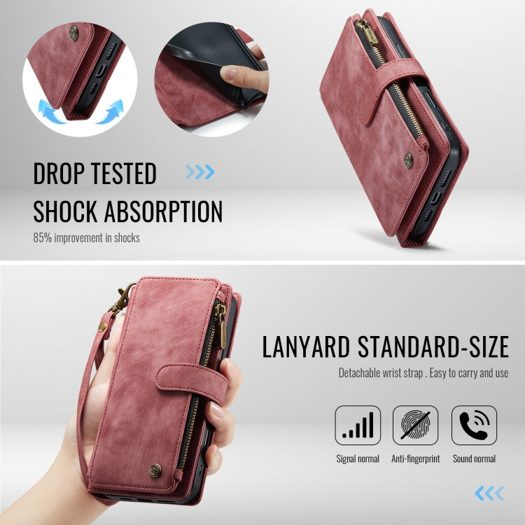For iPhone 16 Pro Max CaseMe C30 Card Slots Zipper Wallet Leather Phone Case(Red)