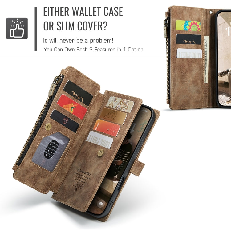 For iPhone 16 Plus CaseMe C30 Card Slots Zipper Wallet Leather Phone Case(Brown)