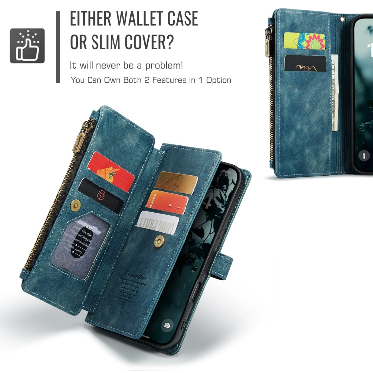For iPhone 16 CaseMe C30 Card Slots Zipper Wallet Leather Phone Case(Blue)