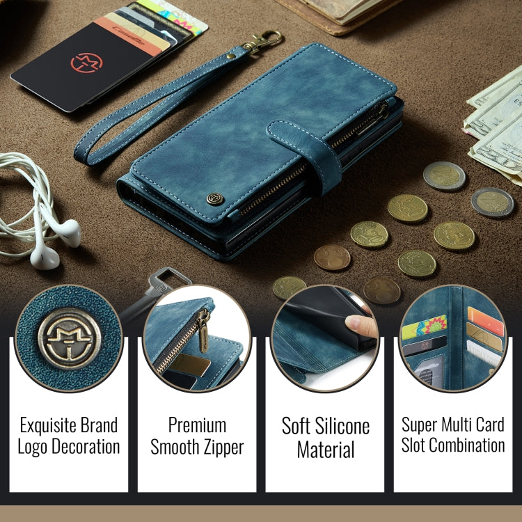 For iPhone 16 CaseMe C30 Card Slots Zipper Wallet Leather Phone Case(Blue)