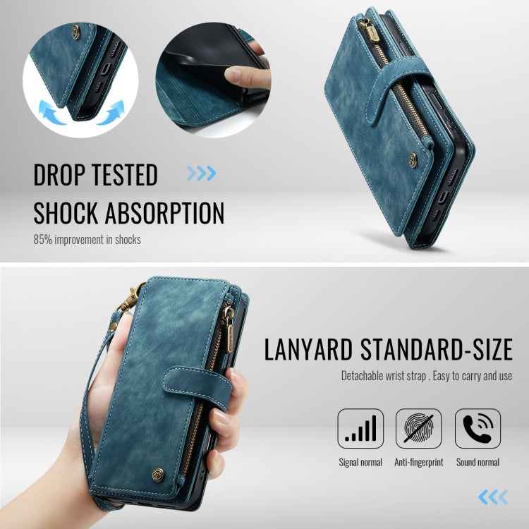 For iPhone 16 CaseMe C30 Card Slots Zipper Wallet Leather Phone Case(Blue)