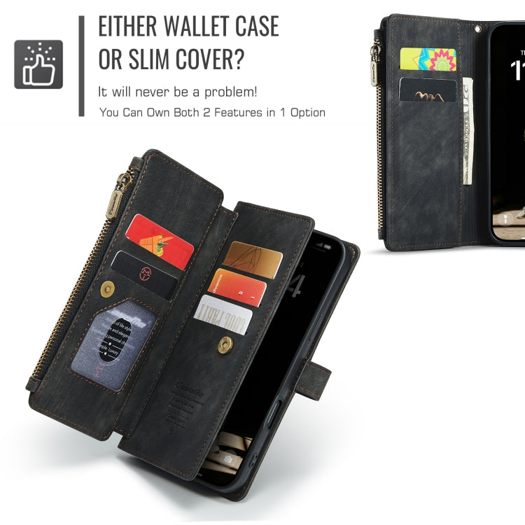 For iPhone 16 CaseMe C30 Card Slots Zipper Wallet Leather Phone Case(Black)