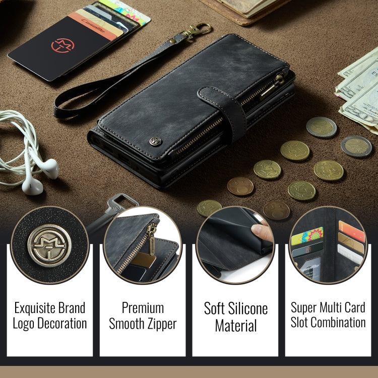 For iPhone 16 CaseMe C30 Card Slots Zipper Wallet Leather Phone Case(Black)