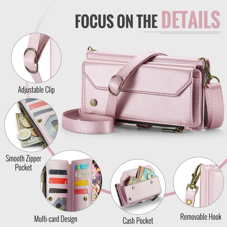 For iPhone 16 Pro Max CaseMe C36 Card Slots Zipper Wallet RFID Anti-theft Leather Phone Case(Pink)