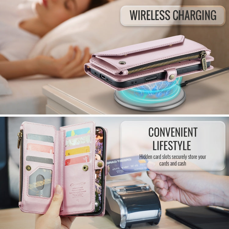 For iPhone 16 Pro Max CaseMe C36 Card Slots Zipper Wallet RFID Anti-theft Leather Phone Case(Pink)