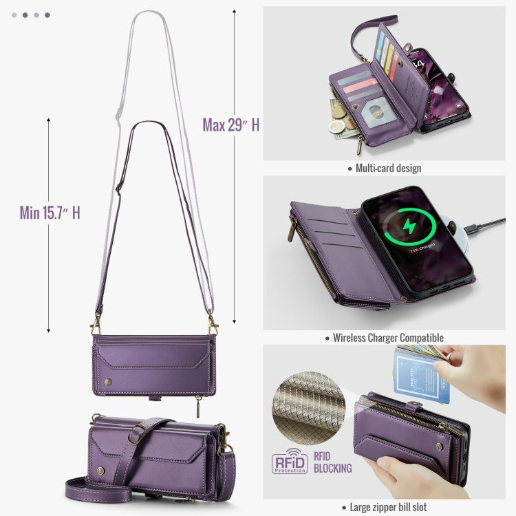 For iPhone 16 Pro Max CaseMe C36 Card Slots Zipper Wallet RFID Anti-theft Leather Phone Case(Purple)
