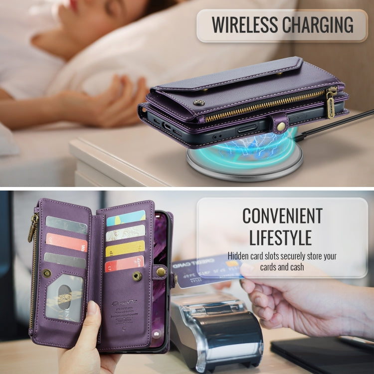 For iPhone 16 Pro Max CaseMe C36 Card Slots Zipper Wallet RFID Anti-theft Leather Phone Case(Purple)