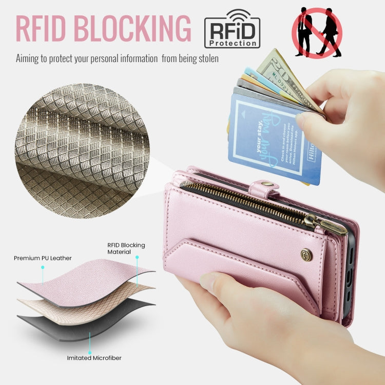 For iPhone 16 Pro CaseMe C36 Card Slots Zipper Wallet RFID Anti-theft Leather Phone Case(Pink)