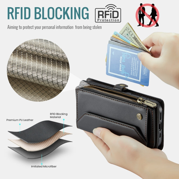 For iPhone 16 Pro CaseMe C36 Card Slots Zipper Wallet RFID Anti-theft Leather Phone Case(Black)