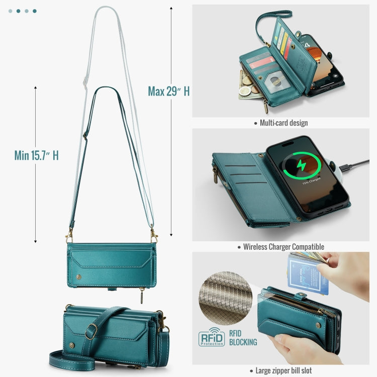 For iPhone 16 Plus CaseMe C36 Card Slots Zipper Wallet RFID Anti-theft Leather Phone Case(Blue)