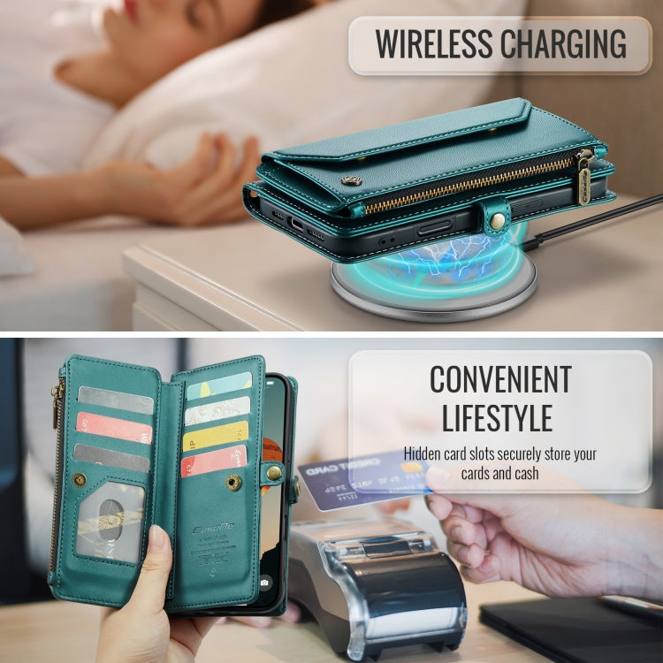 For iPhone 16 Plus CaseMe C36 Card Slots Zipper Wallet RFID Anti-theft Leather Phone Case(Blue)