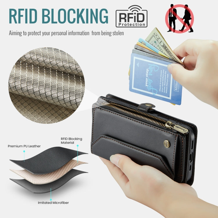 For iPhone 16 Plus CaseMe C36 Card Slots Zipper Wallet RFID Anti-theft Leather Phone Case(Black)