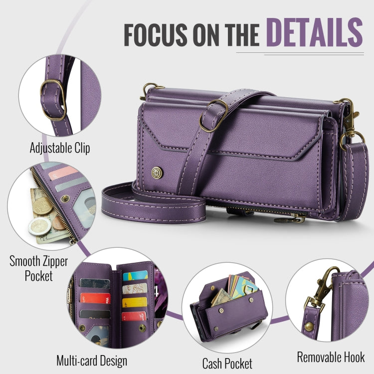For iPhone 16 Plus CaseMe C36 Card Slots Zipper Wallet RFID Anti-theft Leather Phone Case(Purple)