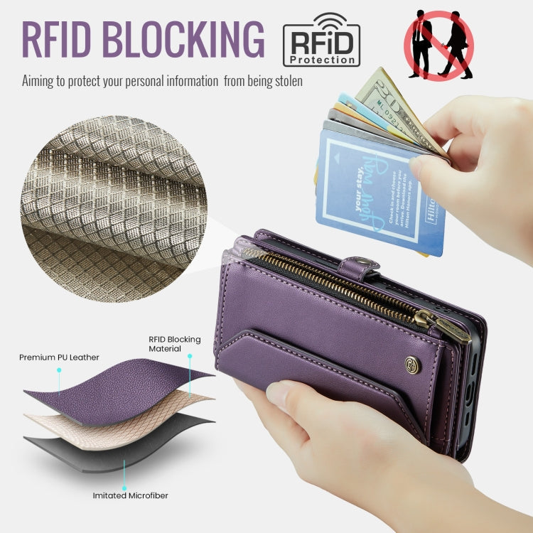 For iPhone 16 Plus CaseMe C36 Card Slots Zipper Wallet RFID Anti-theft Leather Phone Case(Purple)