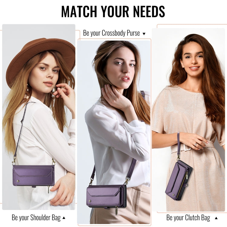 For iPhone 16 Plus CaseMe C36 Card Slots Zipper Wallet RFID Anti-theft Leather Phone Case(Purple)