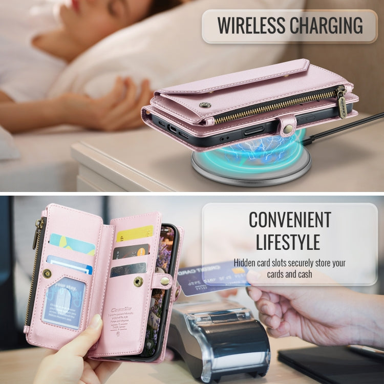 For iPhone 16 CaseMe C36 Card Slots Zipper Wallet RFID Anti-theft Leather Phone Case(Pink)