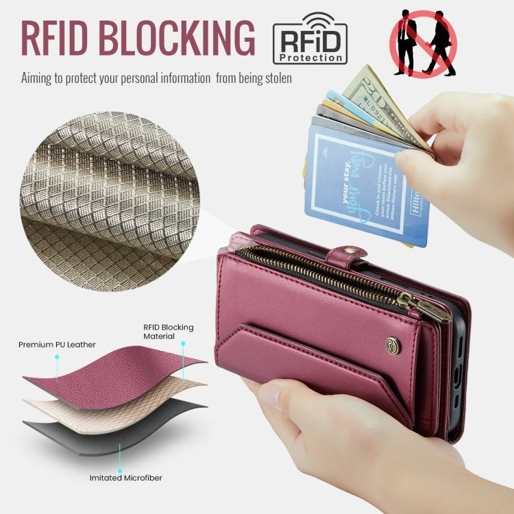 For iPhone 16 CaseMe C36 Card Slots Zipper Wallet RFID Anti-theft Leather Phone Case(Red)
