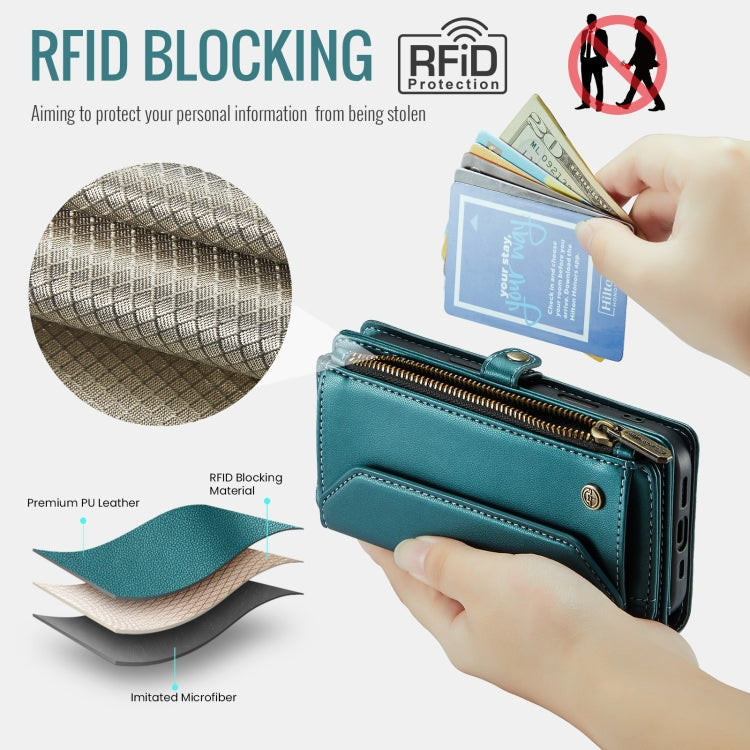 For iPhone 16 CaseMe C36 Card Slots Zipper Wallet RFID Anti-theft Leather Phone Case(Blue)