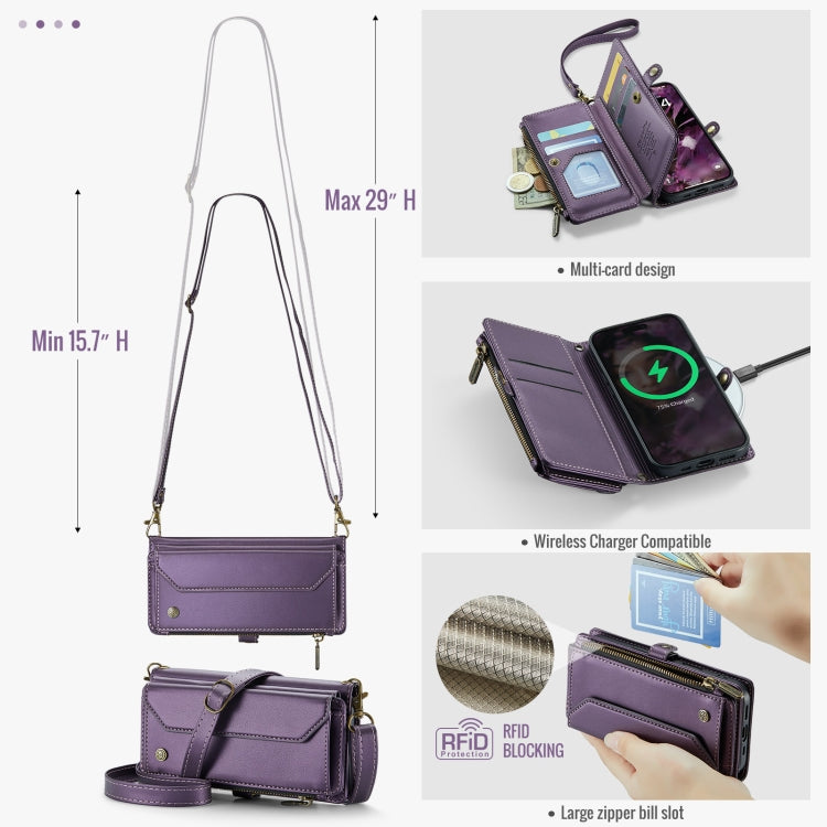 For iPhone 16 CaseMe C36 Card Slots Zipper Wallet RFID Anti-theft Leather Phone Case(Purple)