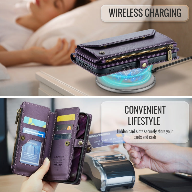 For iPhone 16 CaseMe C36 Card Slots Zipper Wallet RFID Anti-theft Leather Phone Case(Purple)