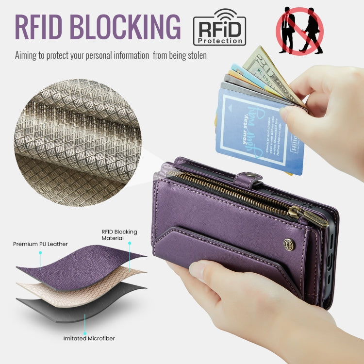 For iPhone 16 CaseMe C36 Card Slots Zipper Wallet RFID Anti-theft Leather Phone Case(Purple)