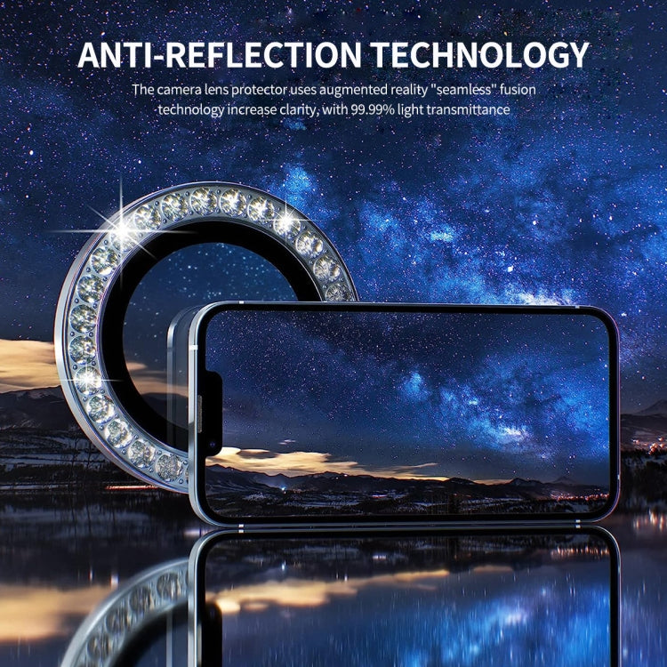 For iPhone 16 / 16 Plus ENKAY AR Anti-reflection Individual Diamond Ring Camera Lens Glass Full Film(Sierra Blue)