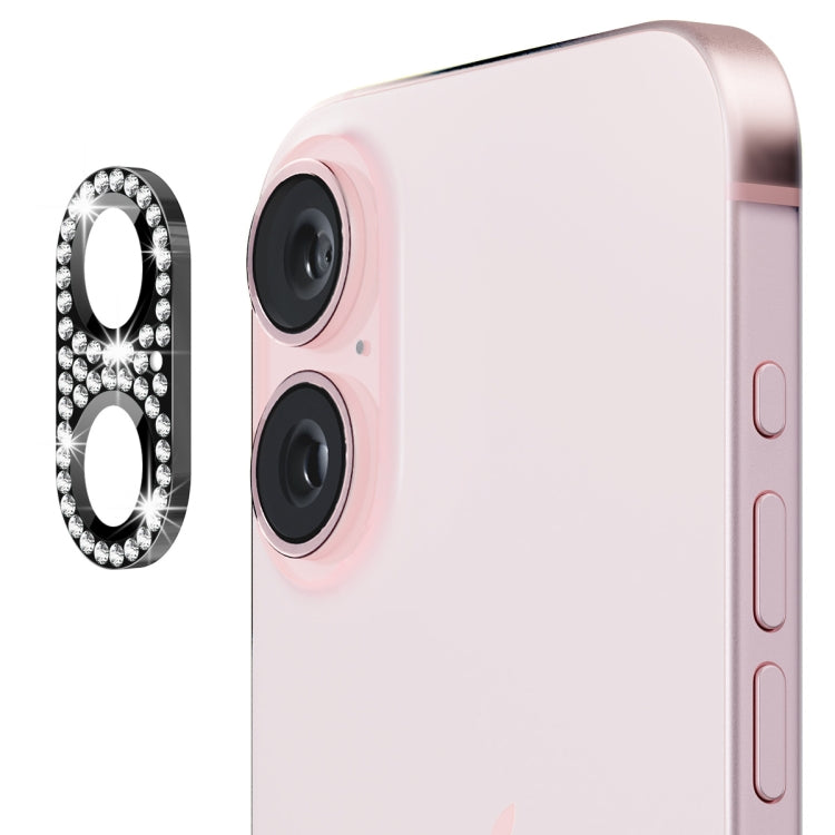 For iPhone 16 / 16 Plus ENKAY Hat-Prince Blink Diamond Camera Lens Aluminium Alloy Tempered Glass Film(Black)