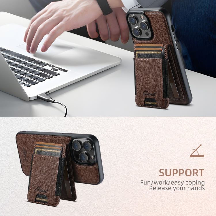 For iPhone 14 Plus Suteni H17 Cross Grain Leather MagSafe Detachable Wallet Phone Case(Brown)