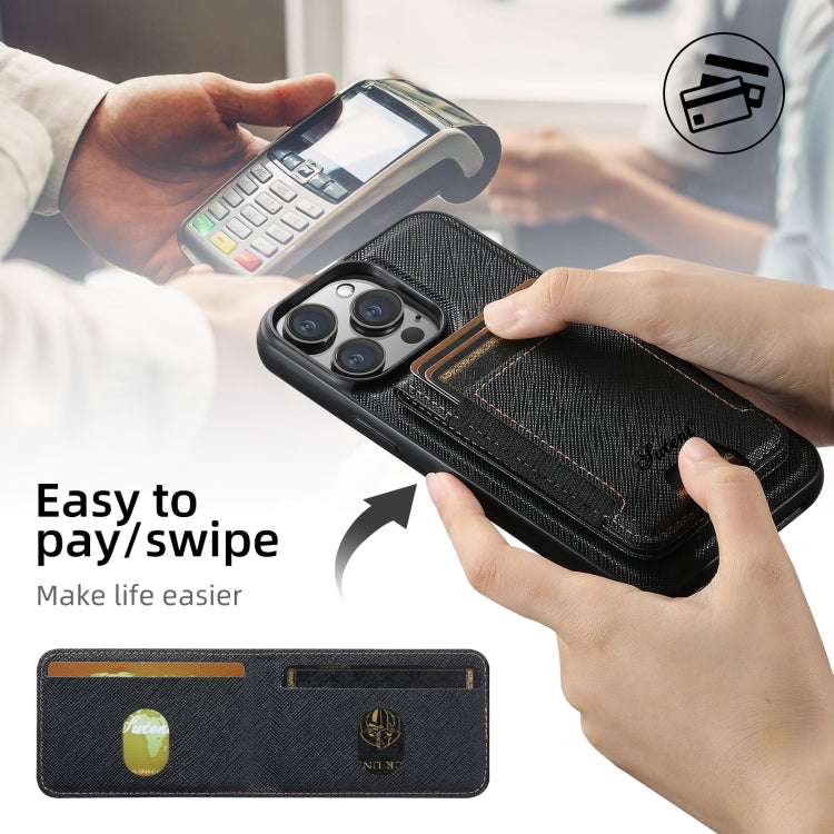 For iPhone 13 Pro Max Suteni H17 Cross Grain Leather MagSafe Detachable Wallet Phone Case(Black)
