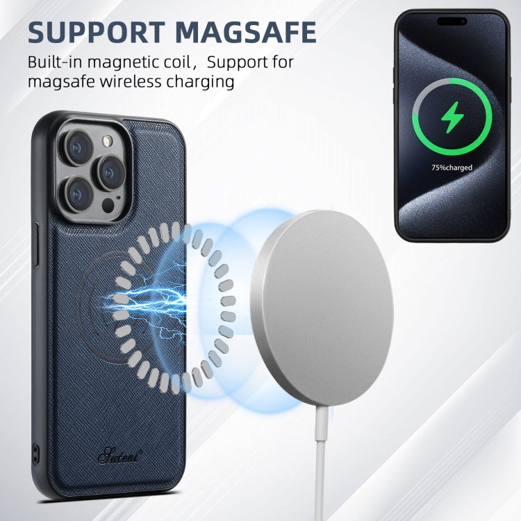 For iPhone 12 Pro Max Suteni H17 Cross Grain Leather MagSafe Detachable Wallet Phone Case(Brown)
