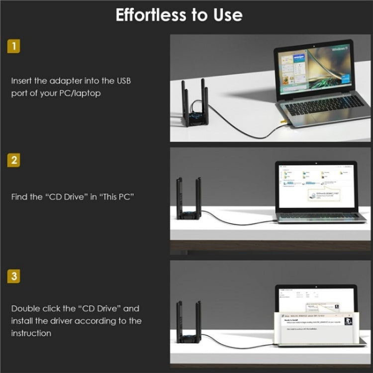 WAVLINK WN695X2 AX5400 USB WiFi 6 Dongle 4 Antennas Receiver Tri-Band Wireless Adapter