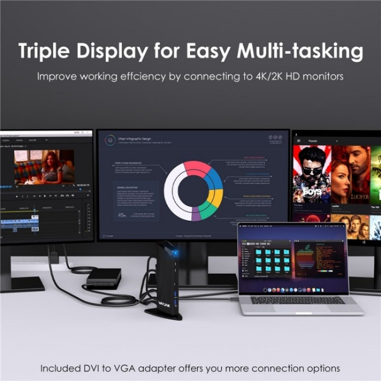 WAVLINK UG39PD1 13 in 1 Type-C Triple Monitors 4K HD Docking Station, Plug:UK Plug