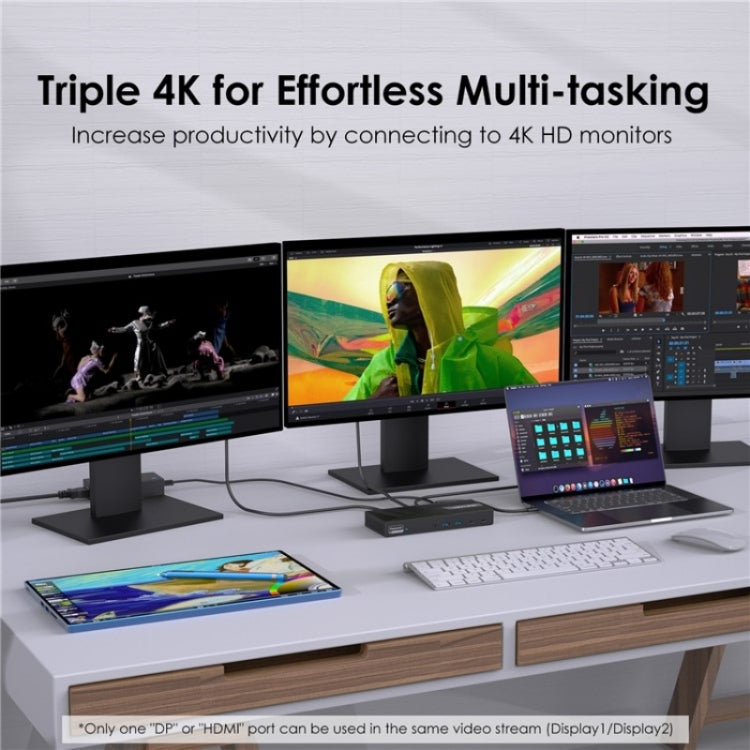 WAVLINK UG69PD25 Pro 100W PD Charging Triple 4K Display Laptop Docking Station, Plug:EU Plug