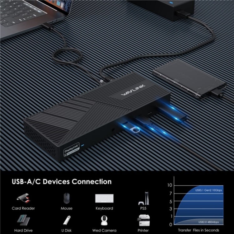 WAVLINK UG69PD25 Pro 100W PD Charging Triple 4K Display Laptop Docking Station, Plug:AU Plug
