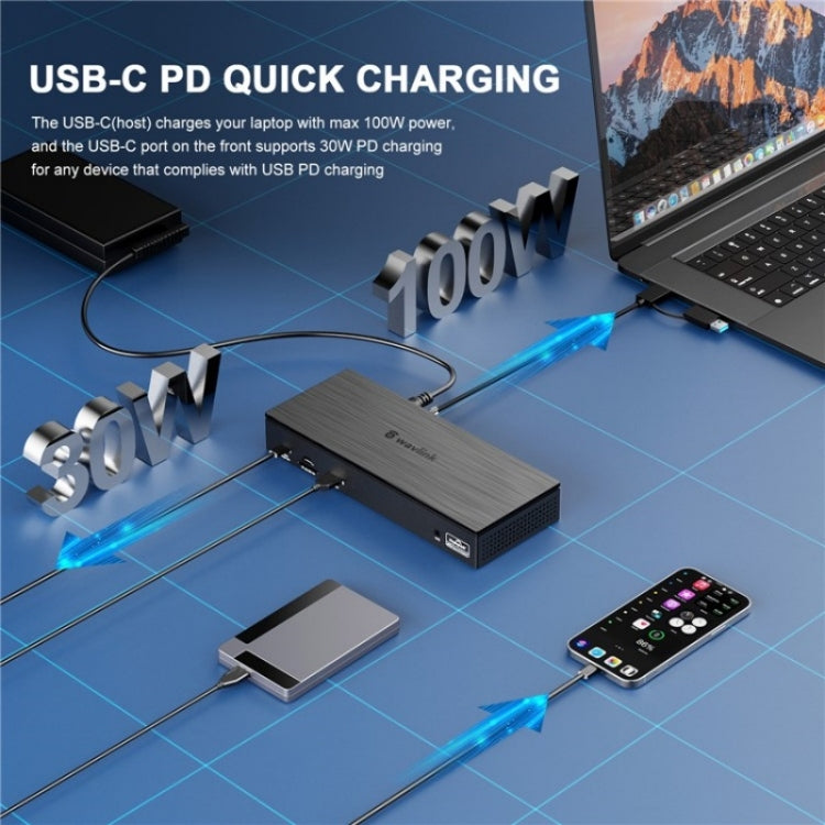 WAVLINK UG69PD8 Pro 18-in-1 DP / HD 5K Quadruple Display USB C Universal Docking Station, Plug:AU Plug