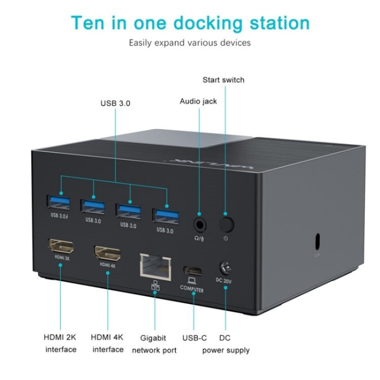 WAVLINK UG76PD2 3.5mm Audio, Gigabit Network Port Dual HD Universal Docking Station(AU Plug)