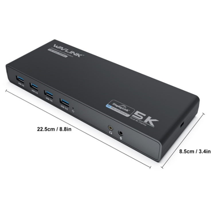 WAVLINK UG69PD6 Dual 4K Laptop Docking Station 5K HD Displaylink 65 / 100W PD Charging, Plug:US Plug