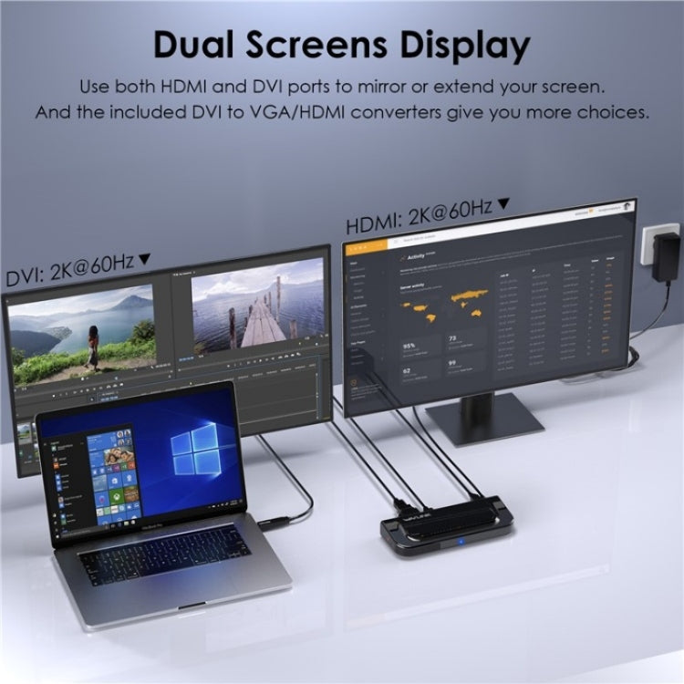 WAVLINK UG49DK4 Universal Laptop Docking Station Dual Monitor Supports DVI / HDMI / VGA(EU Plug)