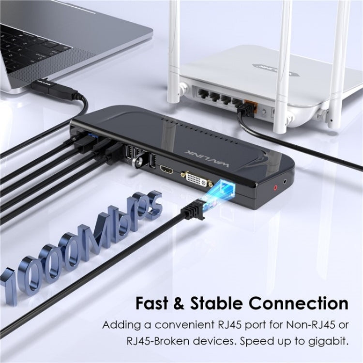 WAVLINK UG49DK4 Universal Laptop Docking Station Dual Monitor Supports DVI / HDMI / VGA(EU Plug)