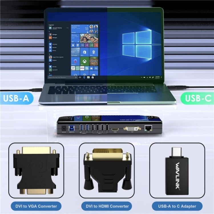 WAVLINK UG49DK4 Universal Laptop Docking Station Dual Monitor Supports DVI / HDMI / VGA(AU Plug)