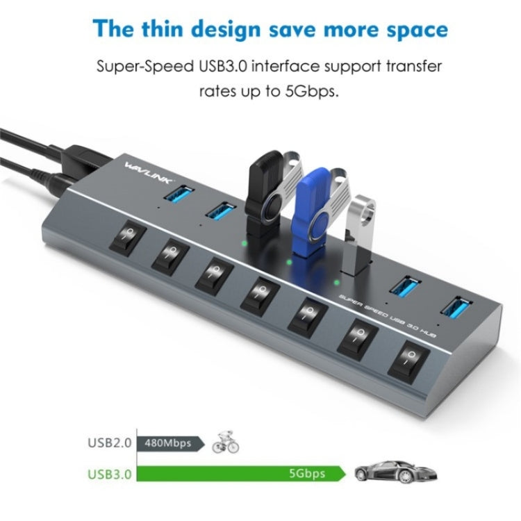 WAVLINK UH3076 5Gbps 7-port USB 3.0 Hub with Independent Switch and LED Indicator(UK Plug)