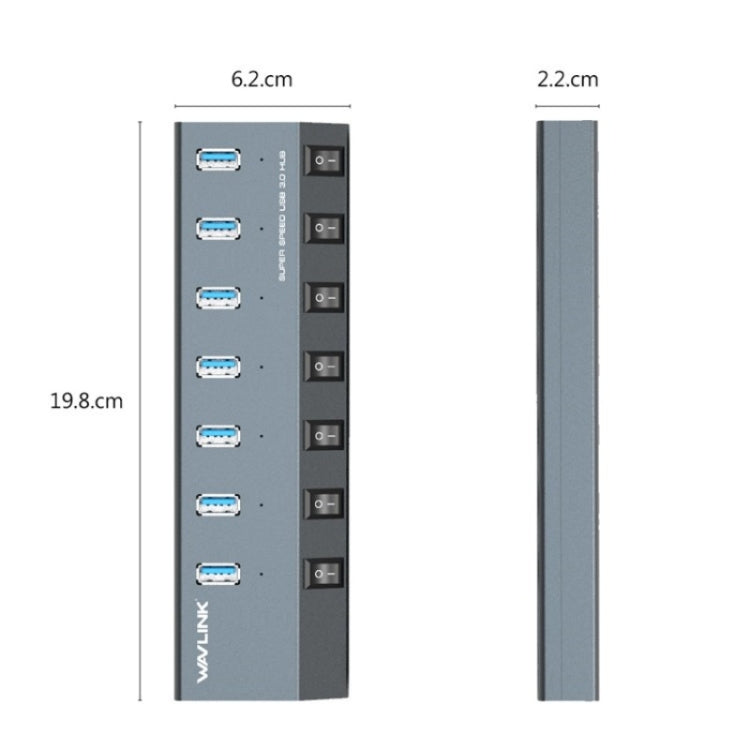 WAVLINK UH3076 5Gbps 7-port USB 3.0 Hub with Independent Switch and LED Indicator(UK Plug)