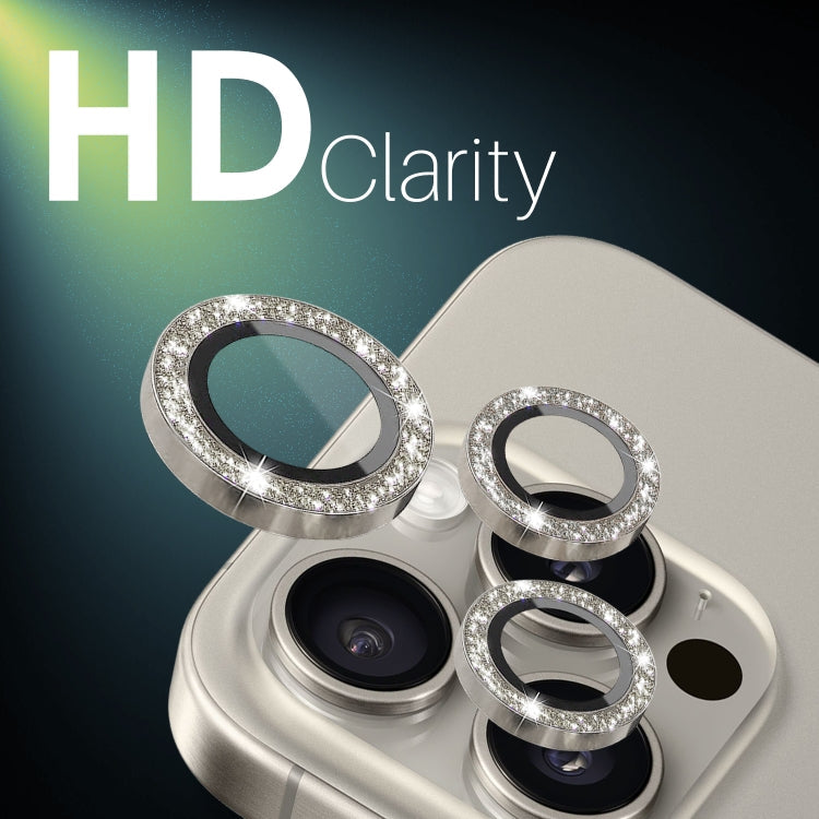 For iPhone 16 Pro / 16 Pro Max NORTHJO Glitter Camera Lens Protector Tempered Glass Metal Ring Film(Natural)