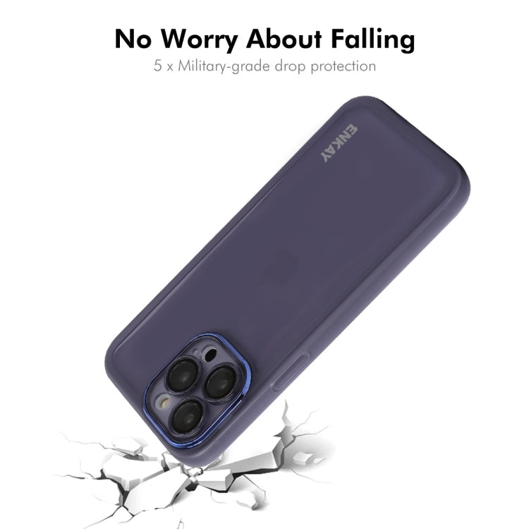 For iPhone 15 Pro ENKAY Hat-Prince Translucent Matte TPU Phone Case with Lens Film(Blue)