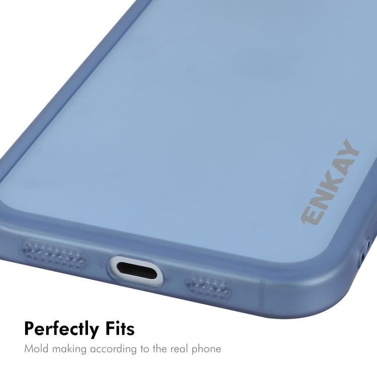 For iPhone 15 Plus ENKAY Hat-Prince Translucent Matte TPU Phone Case with Lens Film(Blue)