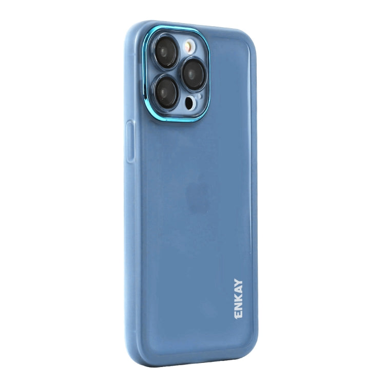 For iPhone 16 Pro Max ENKAY Hat-Prince Translucent Matte TPU Phone Case with Lens Film(Blue)