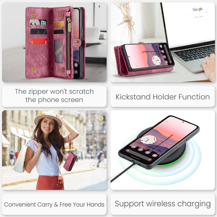 For Google Pixel 9 Pro XL CaseMe 008 Detachable Multifunctional Leather Phone Case(Wine Red)